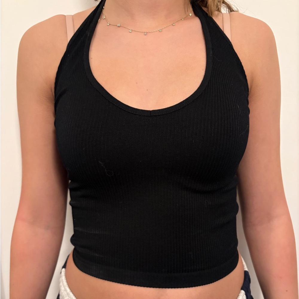 Out From Under Black Ribbed Halter Top